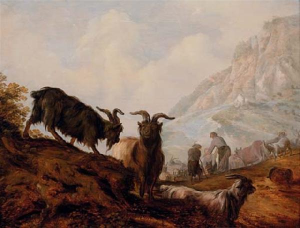 Jacobus Mancadan Peasants and goats in a mountainous landscape France oil painting art
